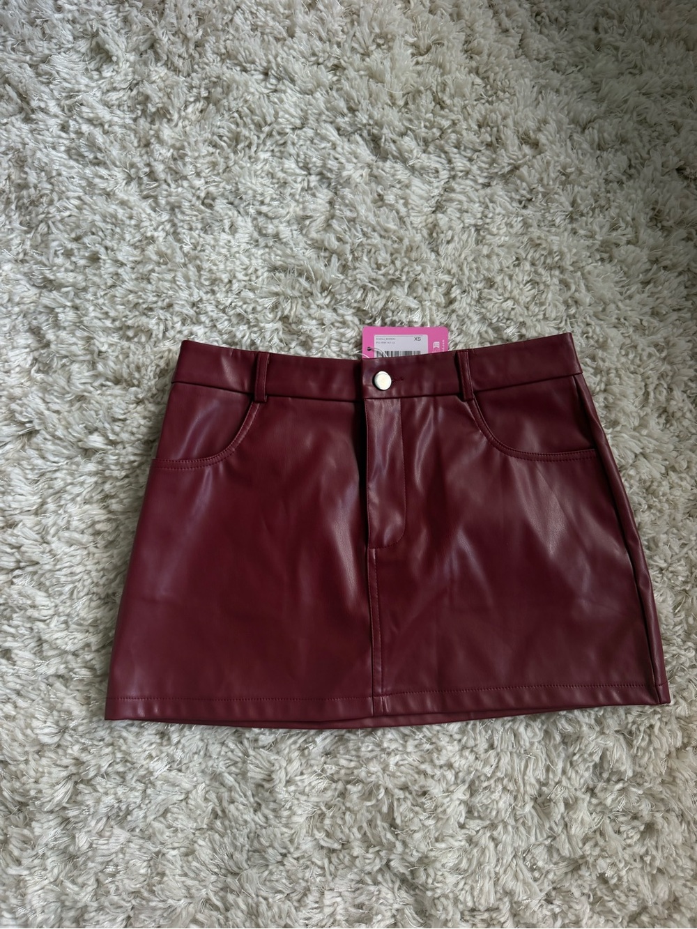 Edikted Burgundy Faux Leather Mini Skirt